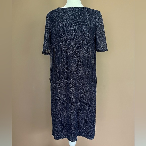 {Jessica Howard} Short Sleeve Cocktail Dress with Metallic Thread & Fringe - 8P - Picture 1 of 13